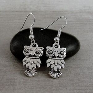 Whimsical Silver Owl Earrings